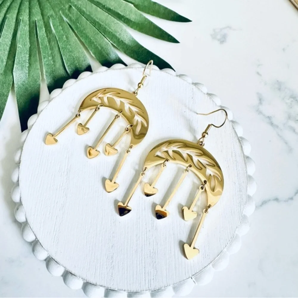 2/$30🌵 Crescent Moon Leaf Cutout Filigree Heart Tassel Earrings Boho Gift NEW